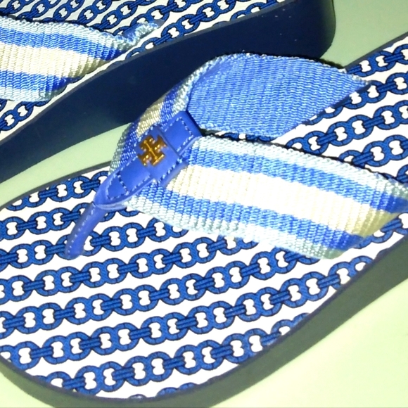 Brand New☆TORY BURCH☆Women's Infradito Blue Gemini Link Wedge Sandals☆Size 6M - Picture 9 of 13